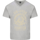 Jiu Jitsu Fighter Mixed Martial Arts MMA Mens V-Neck Cotton T-Shirt Sports Grey