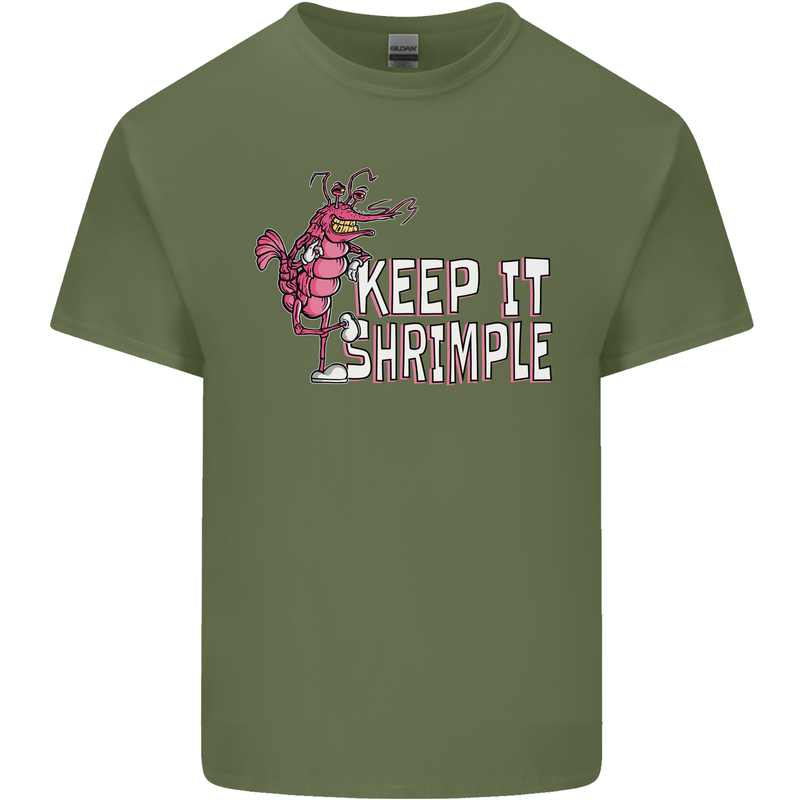 Keep It Shrimple Funny Shrimp Prawns Mens Cotton T-Shirt Tee Top Military Green