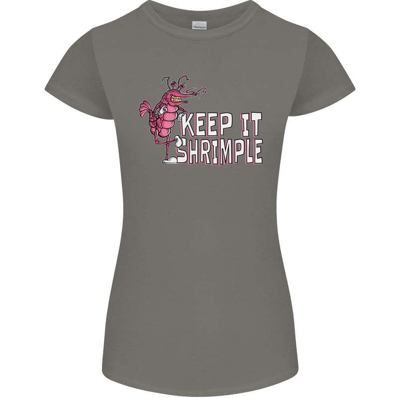 Keep It Shrimple Funny Shrimp Prawns Womens Petite Cut T-Shirt Charcoal