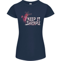 Keep It Shrimple Funny Shrimp Prawns Womens Petite Cut T-Shirt Navy Blue