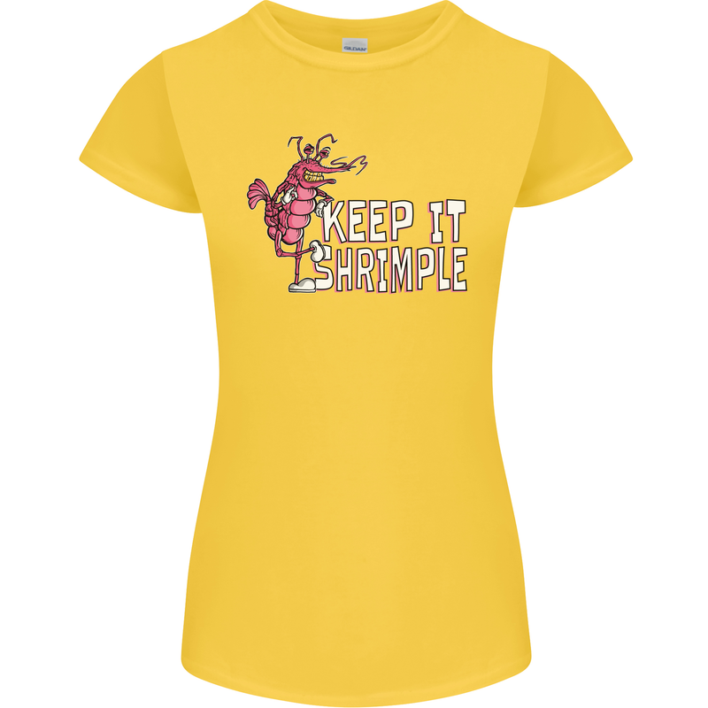 Keep It Shrimple Funny Shrimp Prawns Womens Petite Cut T-Shirt Yellow