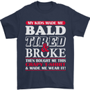 Kids Bald Tired & Broke Father's Day Mens T-Shirt Cotton Gildan Navy Blue