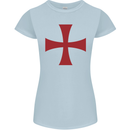 Knights Templar Cross Fancy Dress Outfit Womens Petite Cut T-Shirt Light Blue