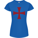Knights Templar Cross Fancy Dress Outfit Womens Petite Cut T-Shirt Royal Blue