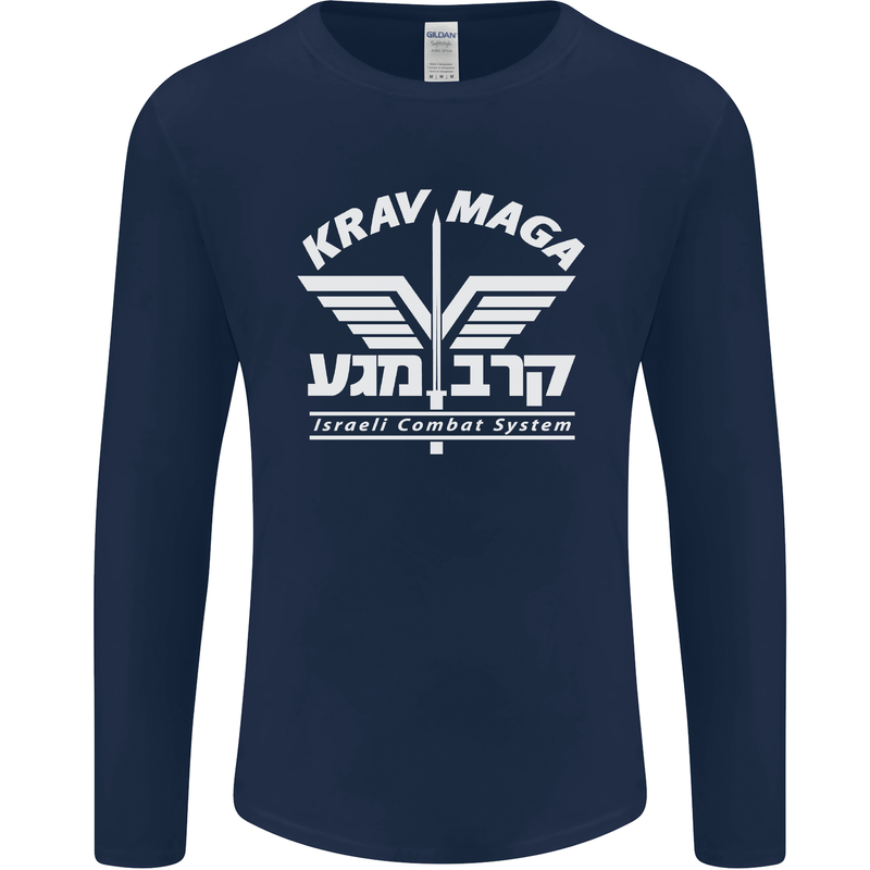 Krav Maga Israeli Defence System MMA Mens Long Sleeve T-Shirt Navy Blue