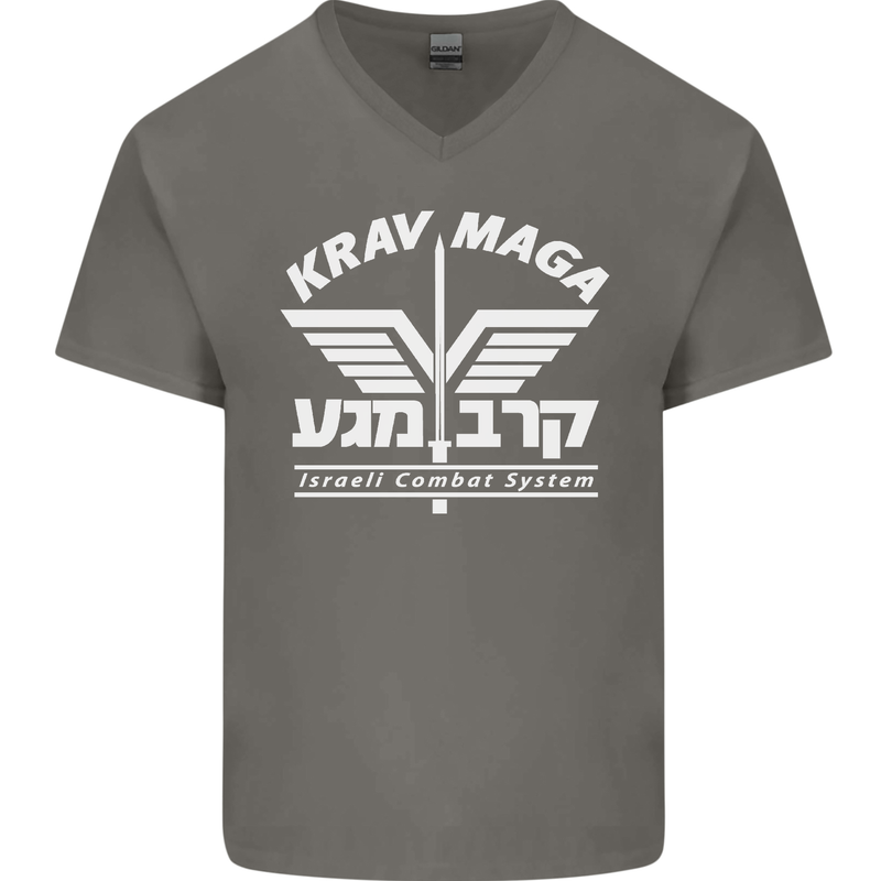 Krav Maga Israeli Defence System MMA Mens V-Neck Cotton T-Shirt Charcoal