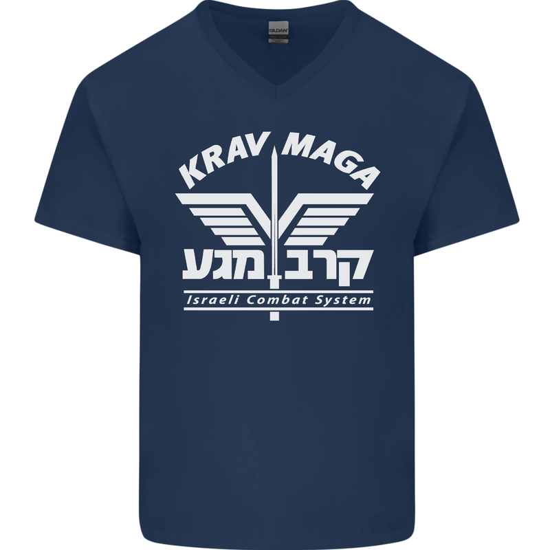 Krav Maga Israeli Defence System MMA Mens V-Neck Cotton T-Shirt Navy Blue