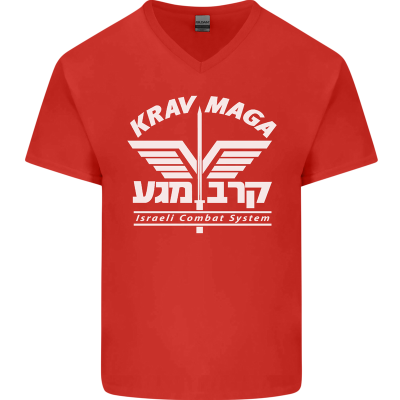 Krav Maga Israeli Defence System MMA Mens V-Neck Cotton T-Shirt Red
