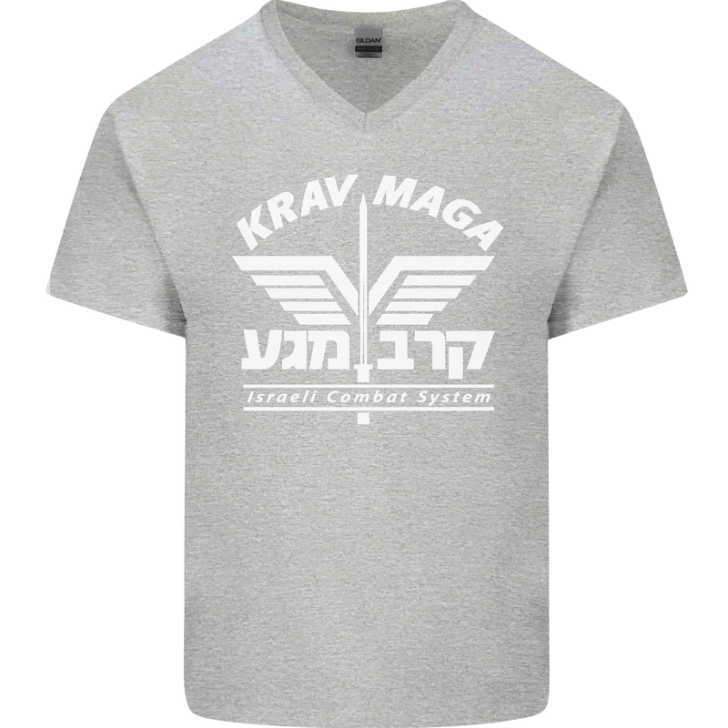 Krav Maga Israeli Defence System MMA Mens V-Neck Cotton T-Shirt Sports Grey