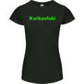 Kwikasfuki Superbike Funny Biker Motorcycle Womens Petite Cut T-Shirt Black