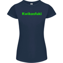 Kwikasfuki Superbike Funny Biker Motorcycle Womens Petite Cut T-Shirt Navy Blue