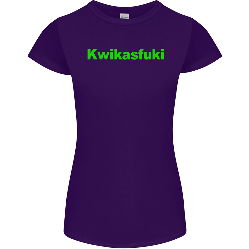 Kwikasfuki Superbike Funny Biker Motorcycle Womens Petite Cut T-Shirt Purple