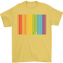 LGBT Barcode Gay Pride Day Awareness Mens T-Shirt Cotton Gildan Yellow