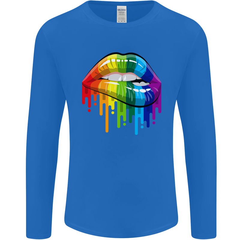 LGBT Bitten Rainbow Lip Gay Pride Day Mens Long Sleeve T-Shirt Royal Blue