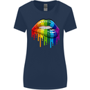 LGBT Bitten Rainbow Lip Gay Pride Day Womens Wider Cut T-Shirt Navy Blue