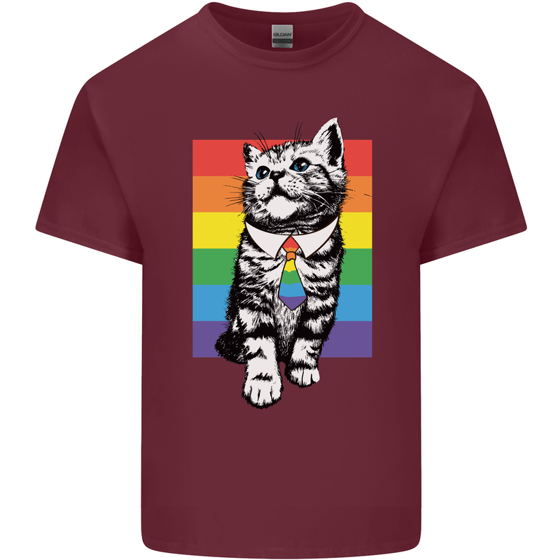 LGBT Cat Gay Pride Day Awareness Mens Cotton T-Shirt Tee Top Maroon
