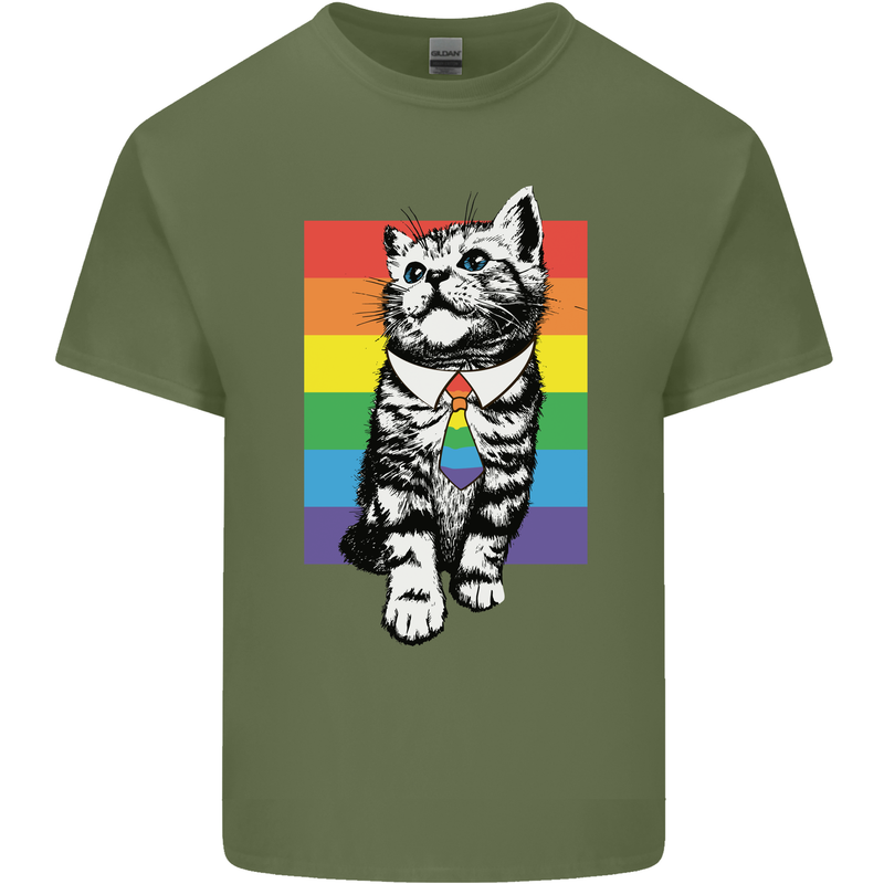 LGBT Cat Gay Pride Day Awareness Mens Cotton T-Shirt Tee Top Military Green