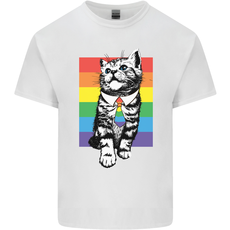 LGBT Cat Gay Pride Day Awareness Mens Cotton T-Shirt Tee Top White