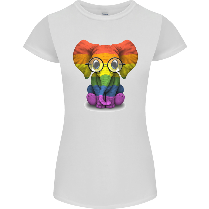LGBT Elephant Gay Pride Day Awareness Womens Petite Cut T-Shirt White