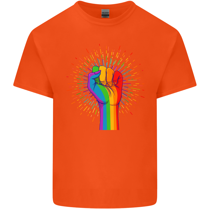 LGBT Fist Gay Pride Day Awareness Mens Cotton T-Shirt Tee Top Orange