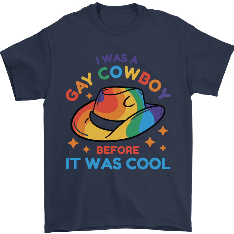 LGBT Gay Pride Cowboy Awareness Day Mens T-Shirt Cotton Gildan Navy Blue