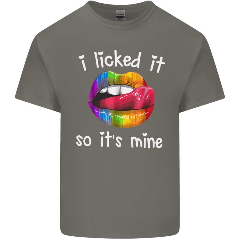 LGBT I Licked it So It's Mine Gay Pride Day Mens Cotton T-Shirt Tee Top Charcoal