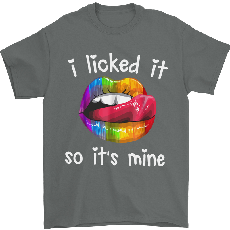 LGBT I Licked it So It's Mine Gay Pride Day Mens T-Shirt Cotton Gildan Charcoal
