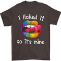 LGBT I Licked it So It's Mine Gay Pride Day Mens T-Shirt Cotton Gildan Dark Chocolate