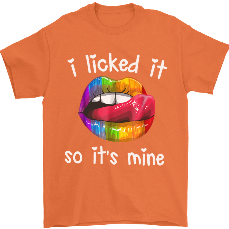 LGBT I Licked it So It's Mine Gay Pride Day Mens T-Shirt Cotton Gildan Orange
