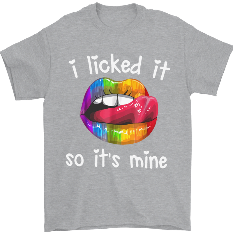LGBT I Licked it So It's Mine Gay Pride Day Mens T-Shirt Cotton Gildan Sports Grey