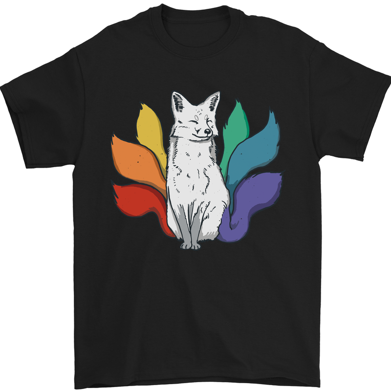 LGBT Kitsune Fox Gay Pride Mens T-Shirt 100% Cotton Black