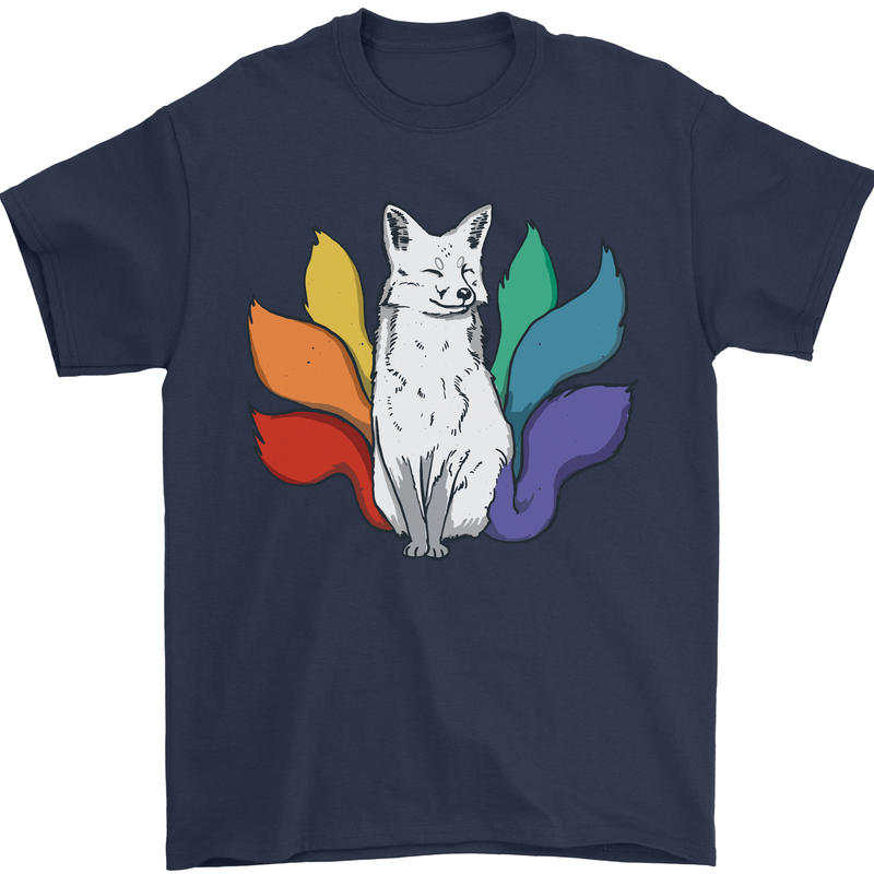 LGBT Kitsune Fox Gay Pride Mens T-Shirt 100% Cotton Navy Blue