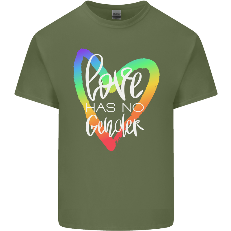 LGBT Love Has No Gender Gay Pride Day Mens Cotton T-Shirt Tee Top Military Green
