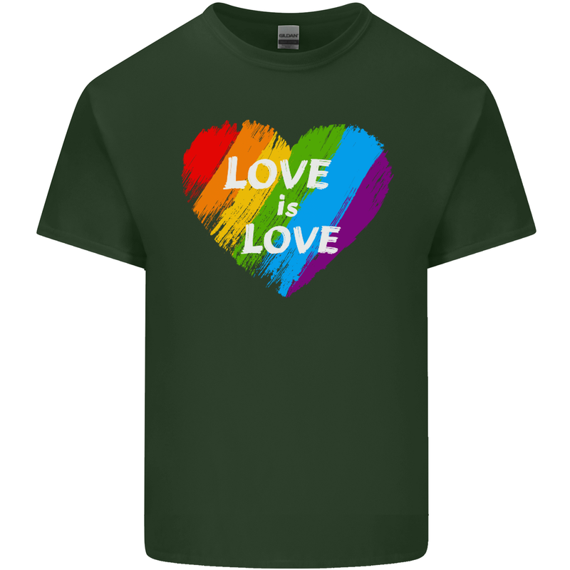LGBT Love Is Love Gay Pride Day Awareness Mens Cotton T-Shirt Tee Top Forest Green