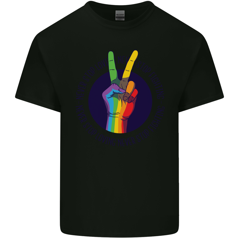 LGBT Never Stop Loving Fighting Gay Pride Mens Cotton T-Shirt Tee Top Black