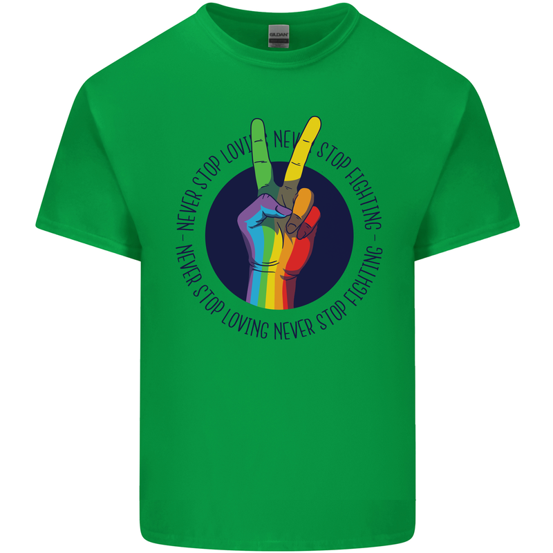 LGBT Never Stop Loving Fighting Gay Pride Mens Cotton T-Shirt Tee Top Irish Green