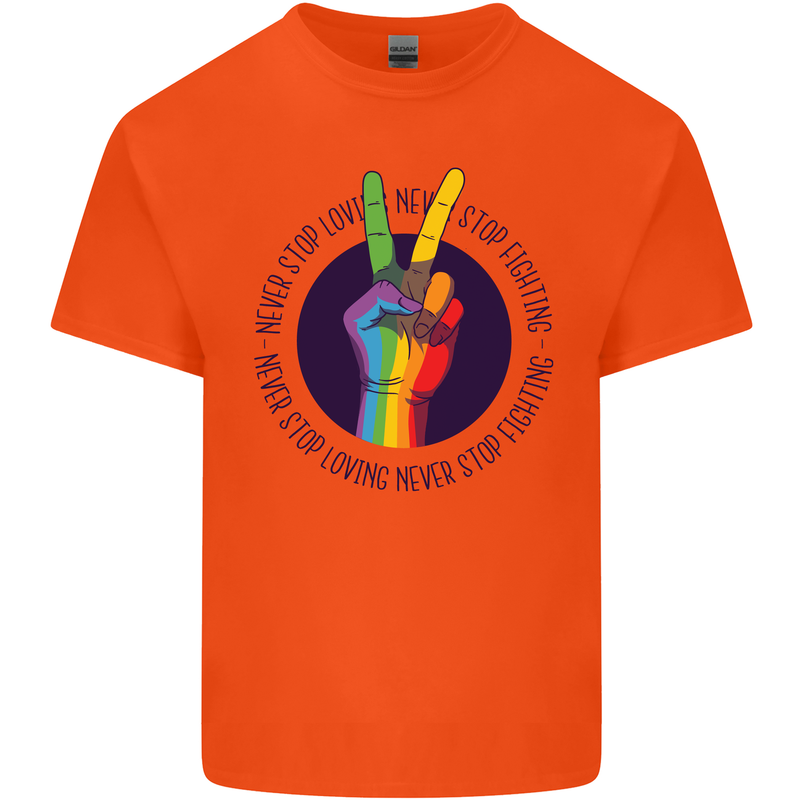 LGBT Never Stop Loving Fighting Gay Pride Mens Cotton T-Shirt Tee Top Orange