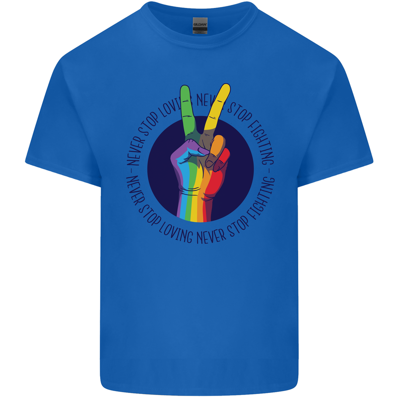 LGBT Never Stop Loving Fighting Gay Pride Mens Cotton T-Shirt Tee Top Royal Blue