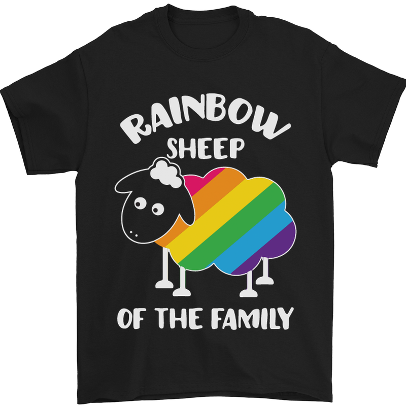 LGBT Rainbow Sheep Funny Gay Pride Day Mens T-Shirt Cotton Gildan Black