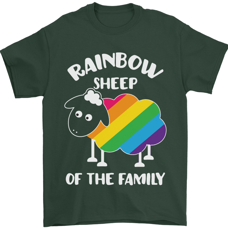 LGBT Rainbow Sheep Funny Gay Pride Day Mens T-Shirt Cotton Gildan Forest Green