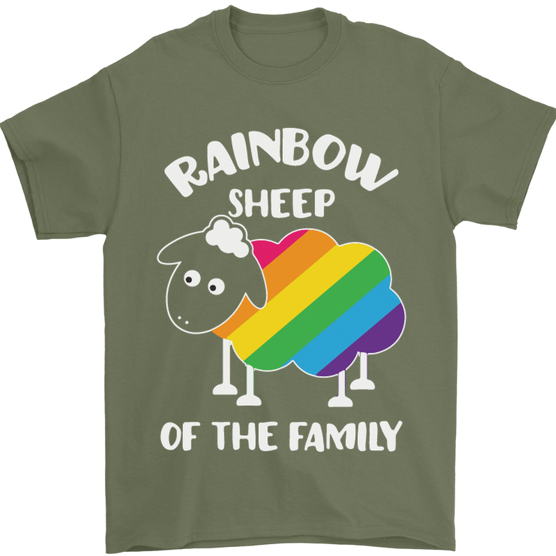 LGBT Rainbow Sheep Funny Gay Pride Day Mens T-Shirt Cotton Gildan Military Green