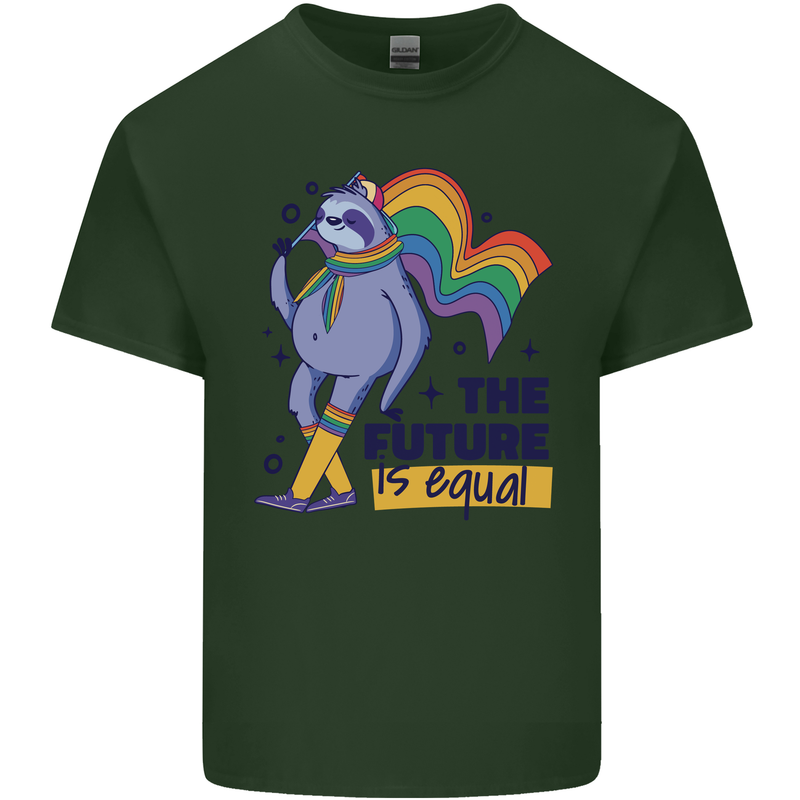 LGBT Sloth The Future Is Equal Gay Pride Mens Cotton T-Shirt Tee Top Forest Green