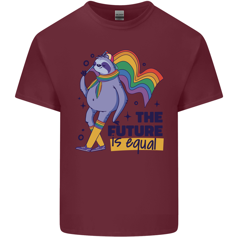 LGBT Sloth The Future Is Equal Gay Pride Mens Cotton T-Shirt Tee Top Maroon