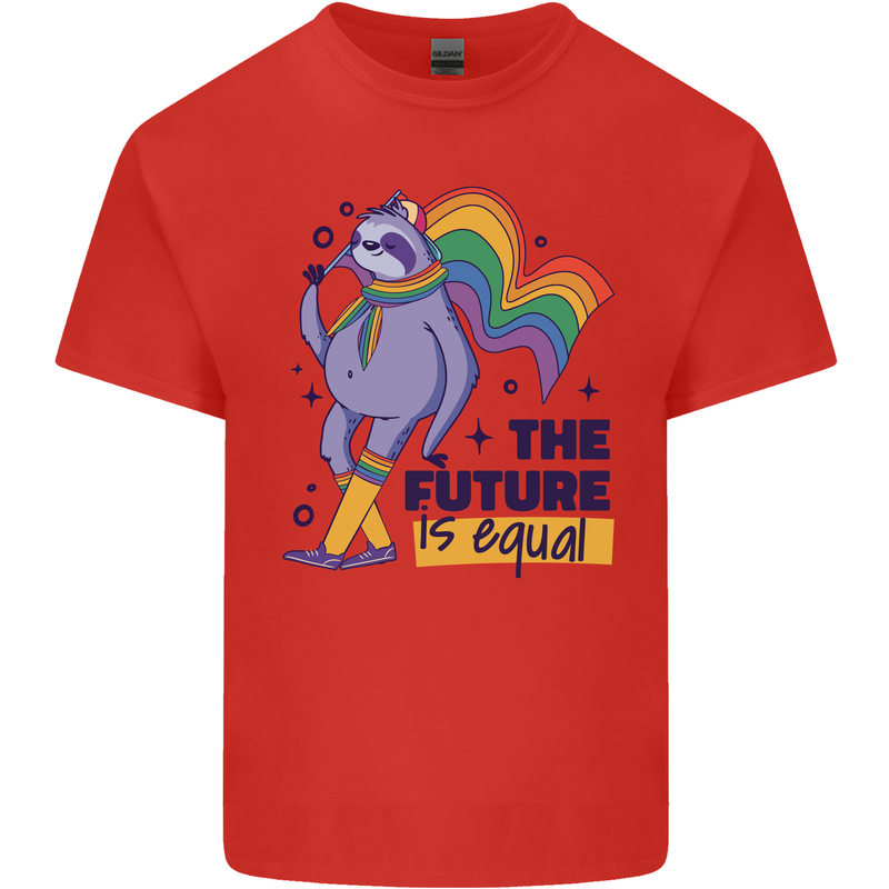 LGBT Sloth The Future Is Equal Gay Pride Mens Cotton T-Shirt Tee Top Red