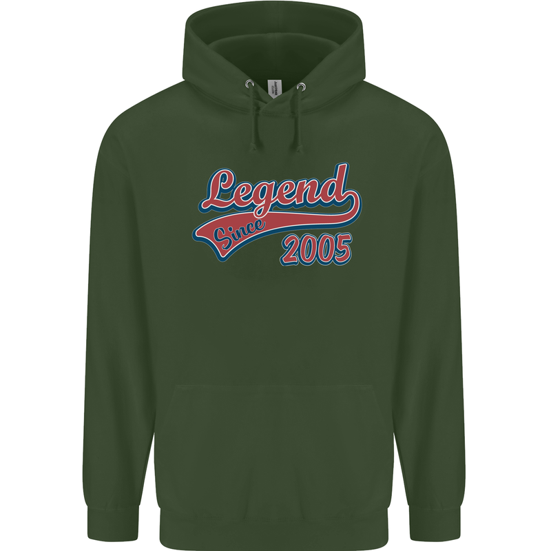 Legend Since 18th Birthday 2005 Mens 80% Cotton Hoodie Forest Green