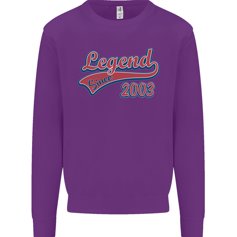 Legend Since 20th Birthday 2003 Mens Sweatshirt Jumper Purple