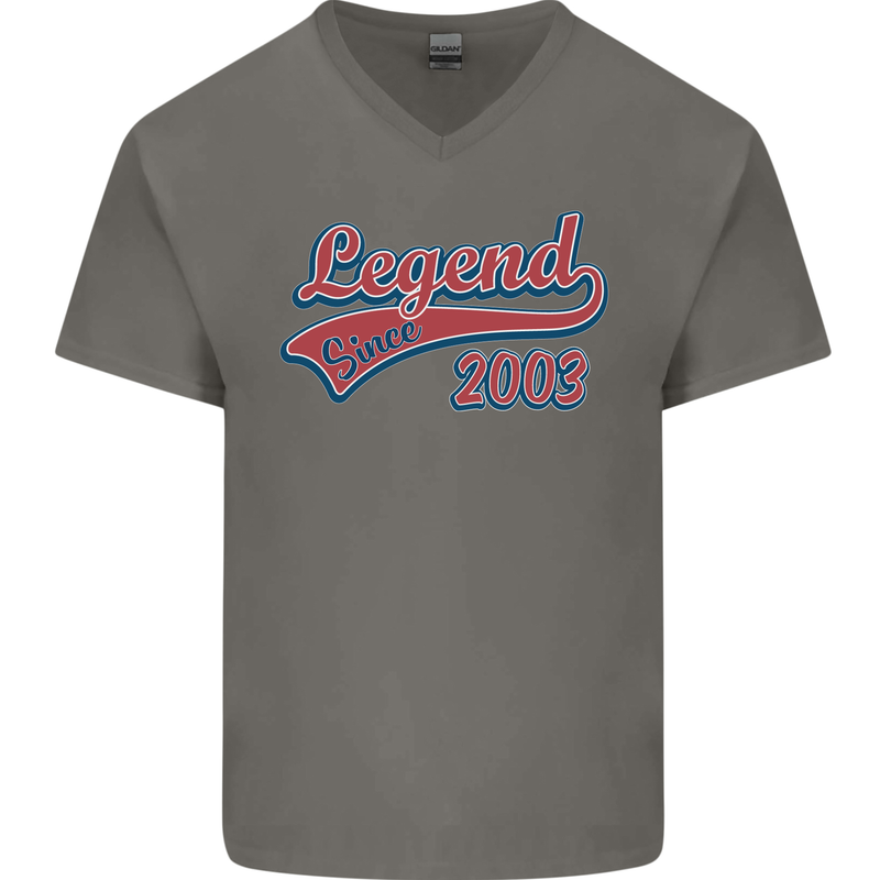 Legend Since 20th Birthday 2003 Mens V-Neck Cotton T-Shirt Charcoal