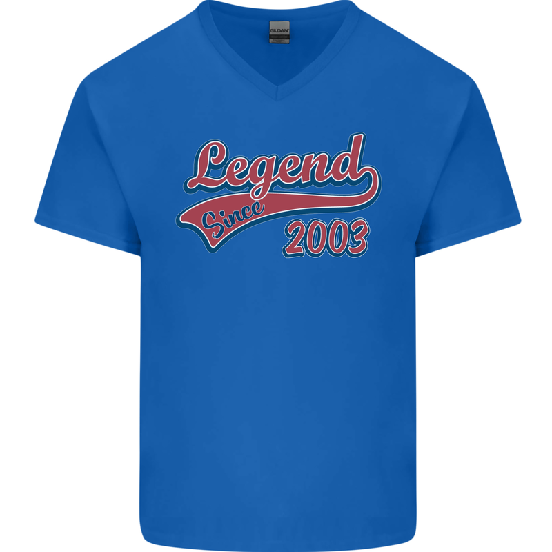 Legend Since 20th Birthday 2003 Mens V-Neck Cotton T-Shirt Royal Blue