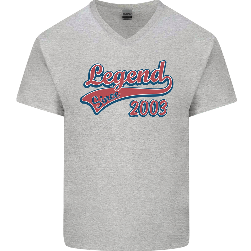 Legend Since 20th Birthday 2003 Mens V-Neck Cotton T-Shirt Sports Grey