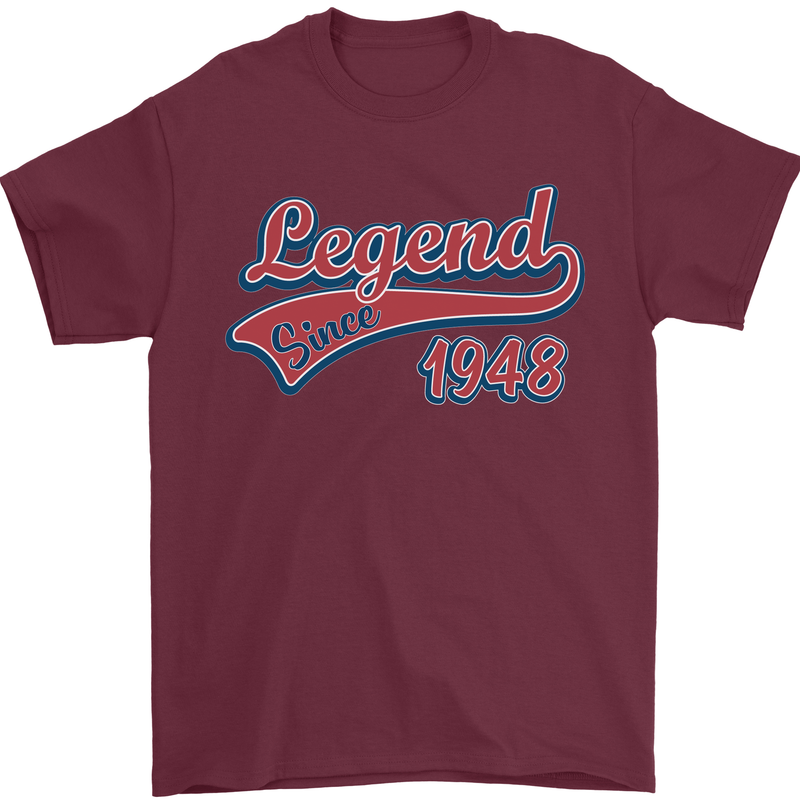 Legend Since 75th Birthday 1948 Mens T-Shirt 100% Cotton Maroon